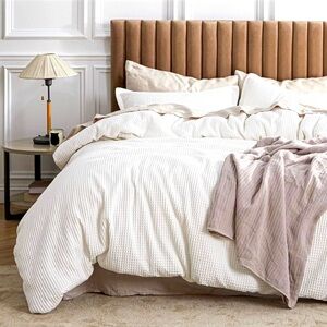 Bedsure Cotton Duvet Cover Queen - 100% Cotton Waffle Weave Coconut White